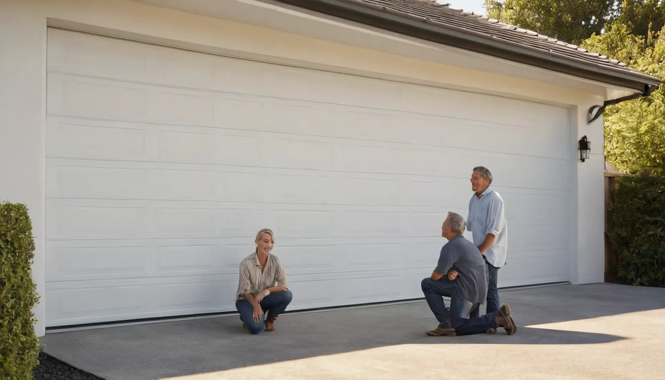 A friendly provider checking the tracks of a residential garage door at a home in Lee's Summit