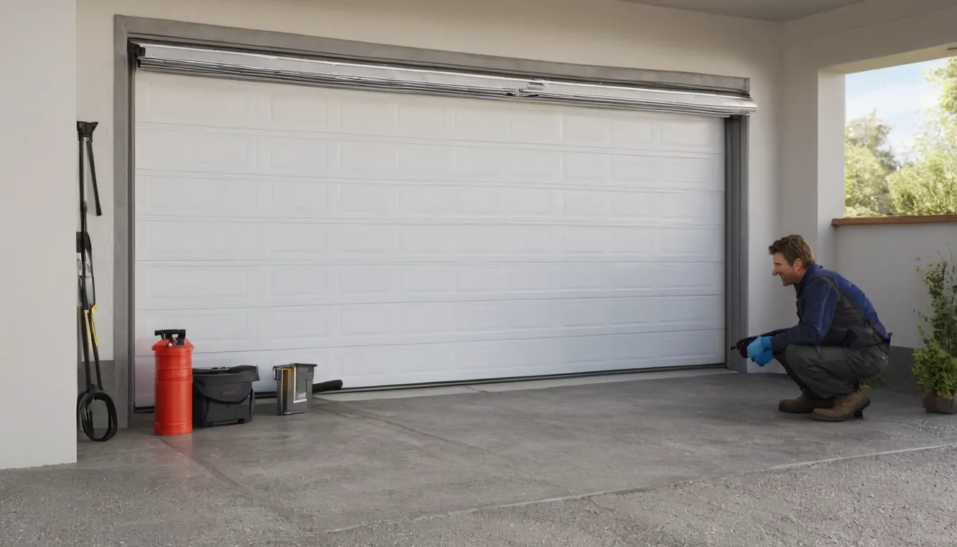 A local provider checking a torsion spring above a garage door in a home in Lee's Summit